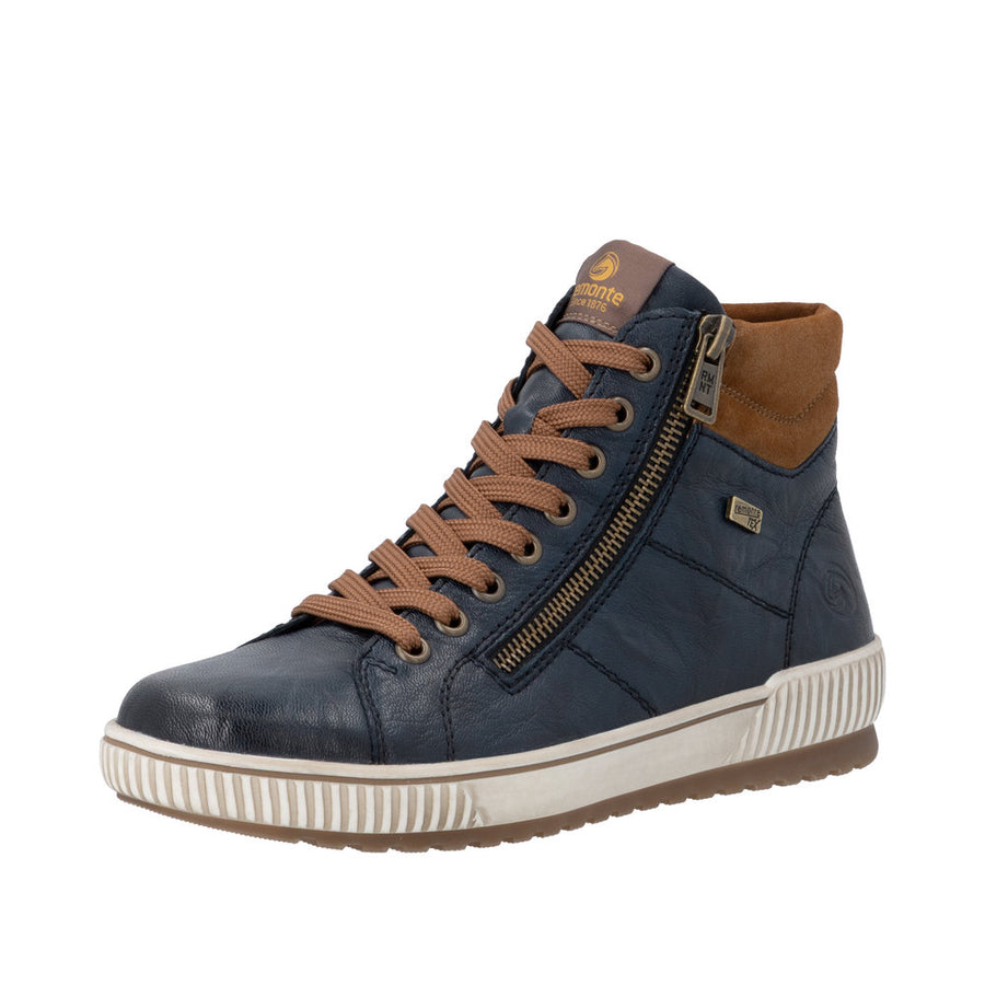Remonte D0772-16 Waterproof Wide Fit Navy/Tan Boots