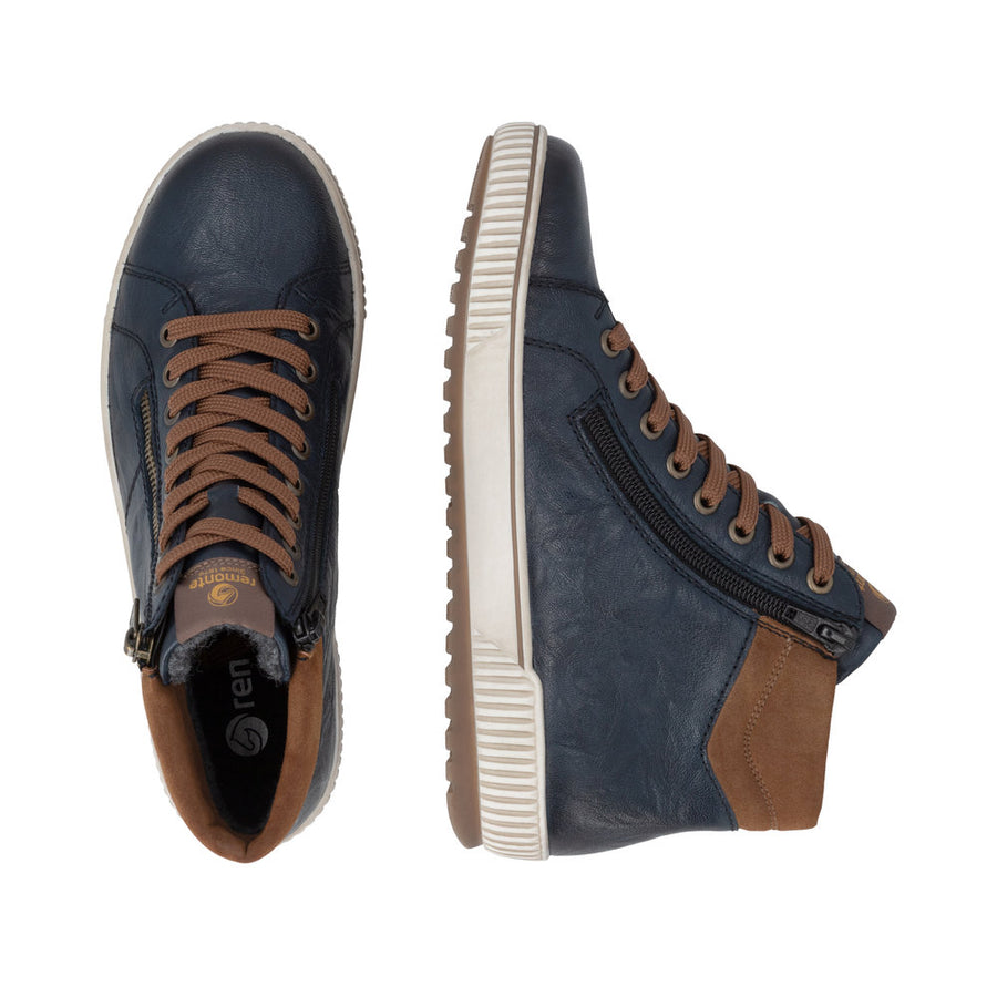 Remonte D0772-16 Waterproof Wide Fit Navy/Tan Boots