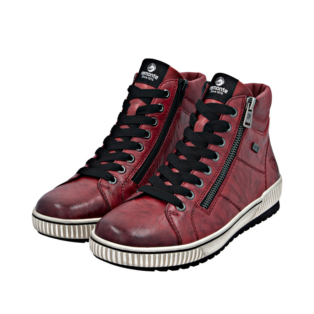 Remonte D0772-36 Red Wide Fit Waterproof Zip &  Lace Up Boots