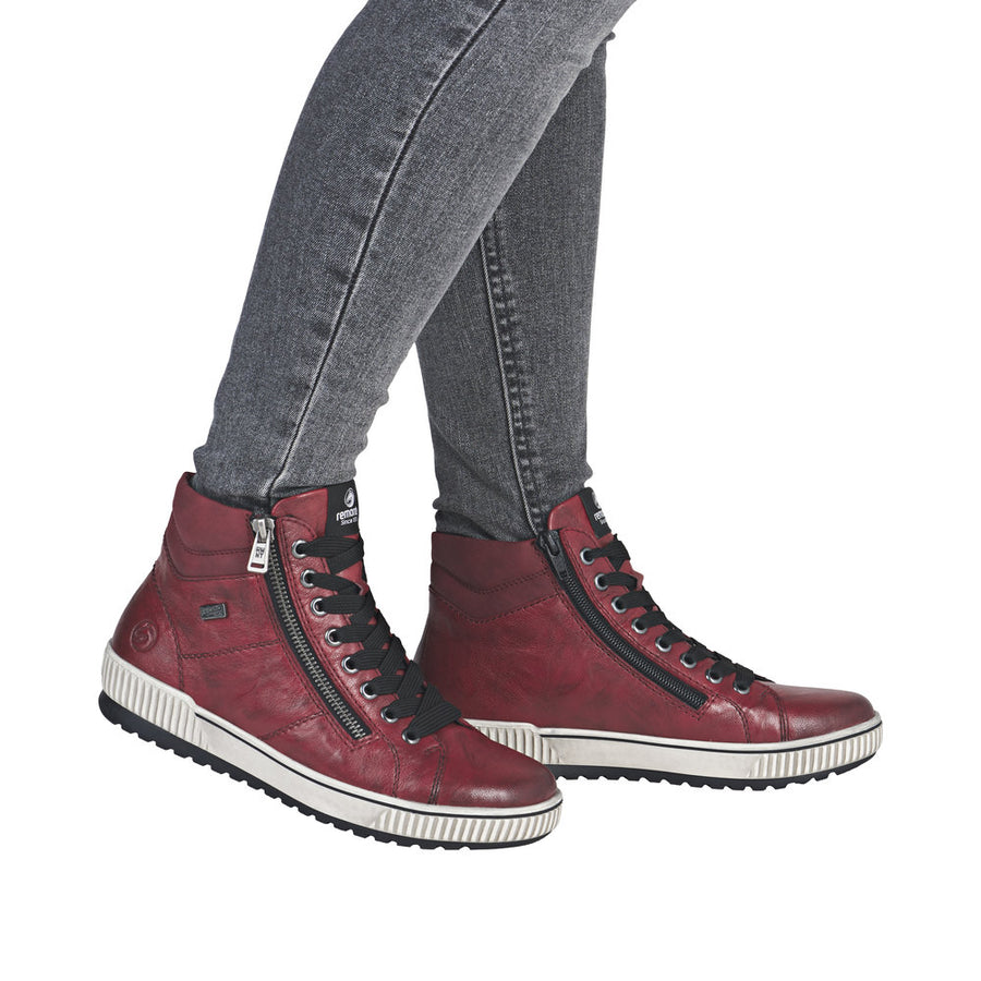 Remonte D0772-36 Red Wide Fit Waterproof Zip &  Lace Up Boots