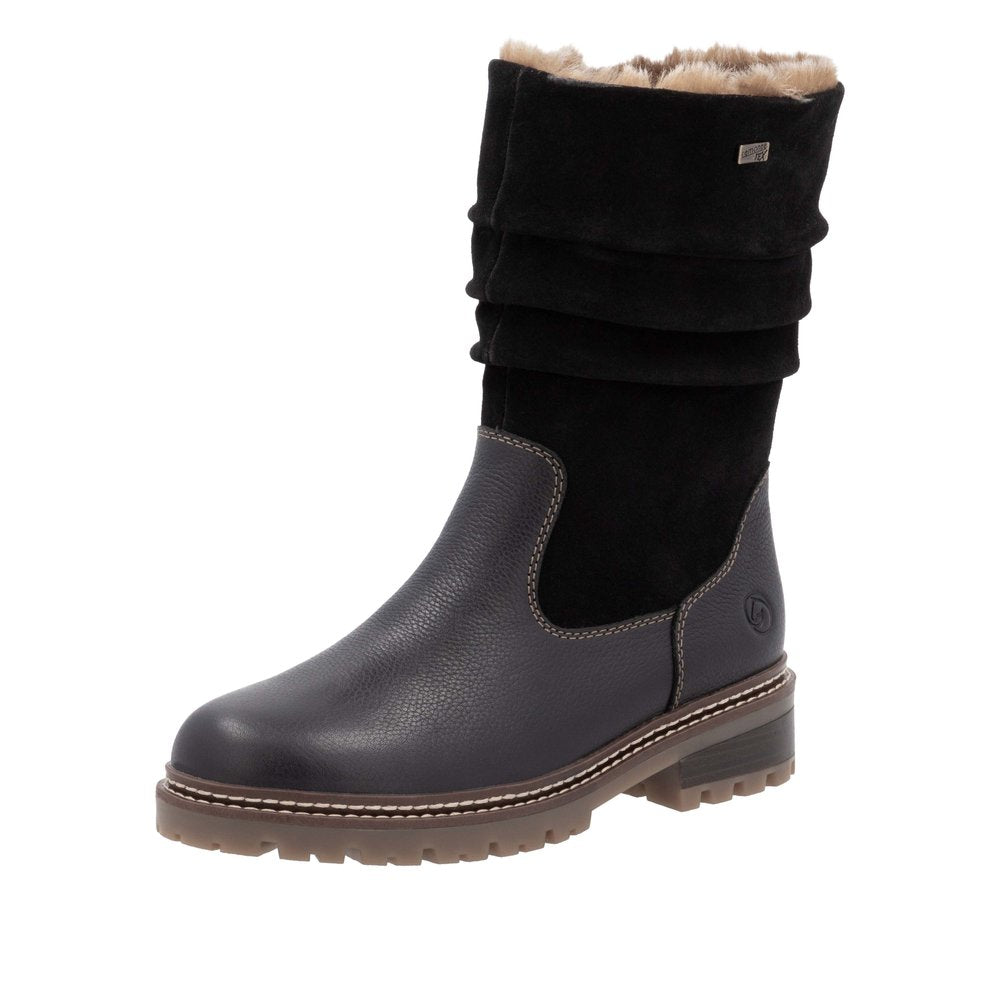 Remonte D0B80-00 Wide Fit Waterproof Wool Lined Black Boots