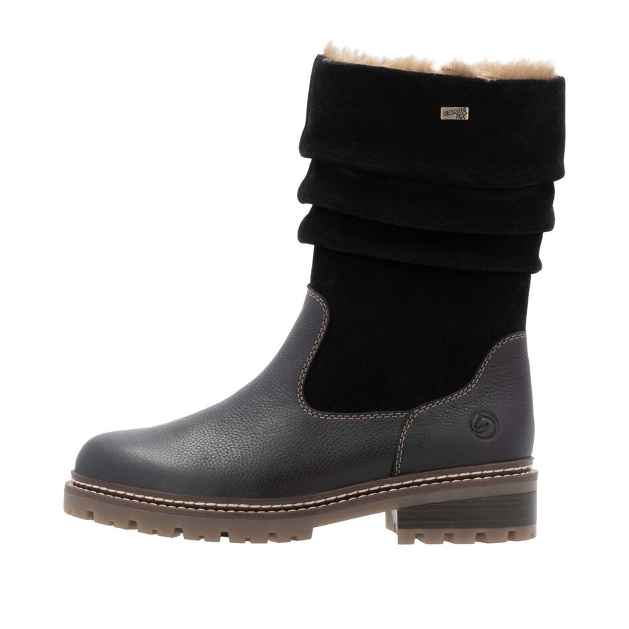 Remonte D0B80-00 Wide Fit Waterproof Wool Lined Black Boots