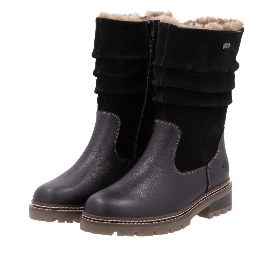 Remonte D0B80-00 Wide Fit Waterproof Wool Lined Black Boots