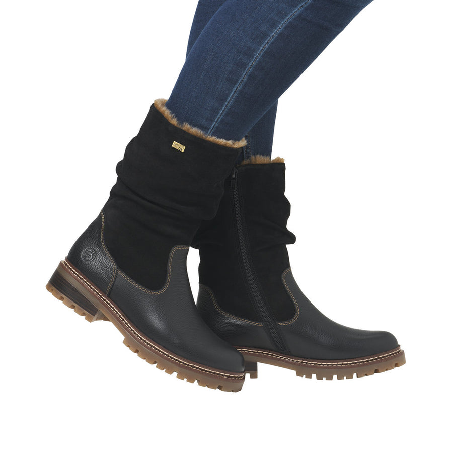 Remonte D0B80-00 Wide Fit Waterproof Wool Lined Black Boots