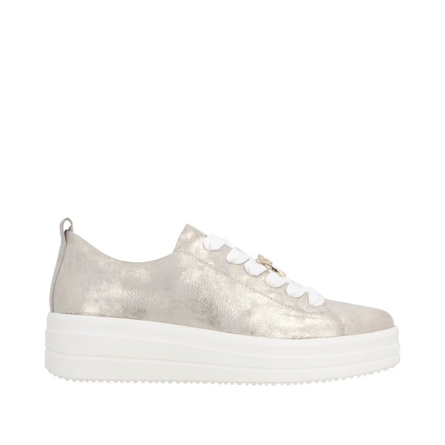 Remonte D1C03-91 Beige Metallic Lace Up Casual Shoe