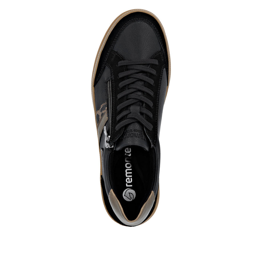 Remonte D2C04-03 Wide Fit Waterproof Black/Gold Sneakers
