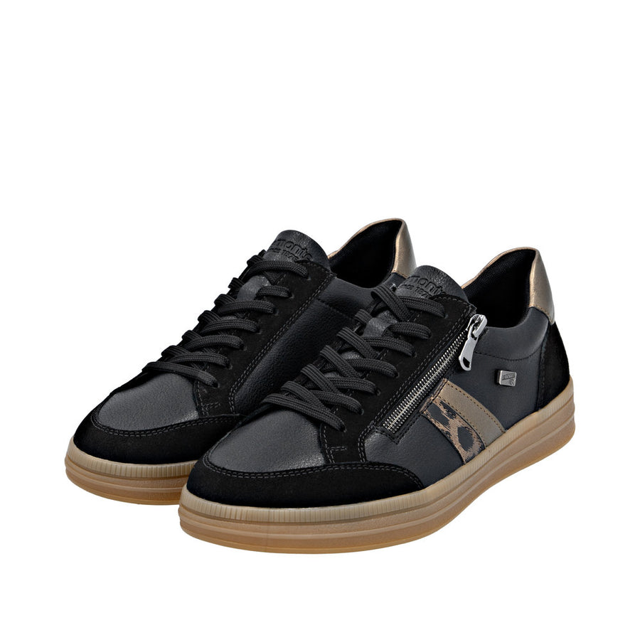 Remonte D2C04-03 Wide Fit Waterproof Black/Gold Sneakers