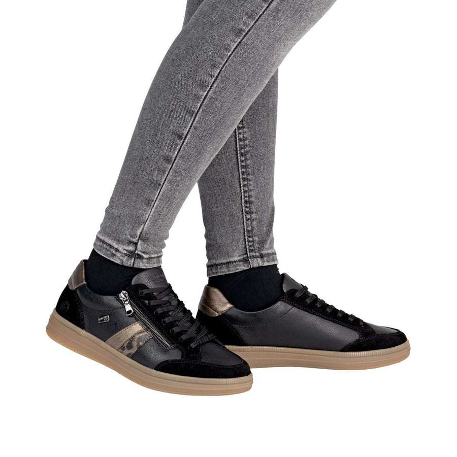 Remonte D2C04-03 Wide Fit Waterproof Black/Gold Sneakers