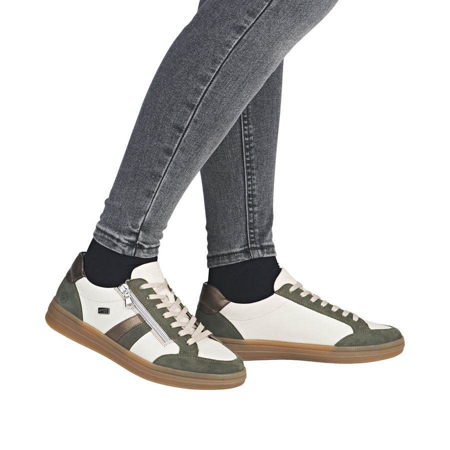 Remonte D2C04-60 Wide Fit Waterproof Cream/Green Sneakers
