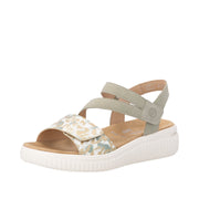 Remonte D3L51-52 Sage Green/Off White Adjustable  Metallic Wide Fit Sandal