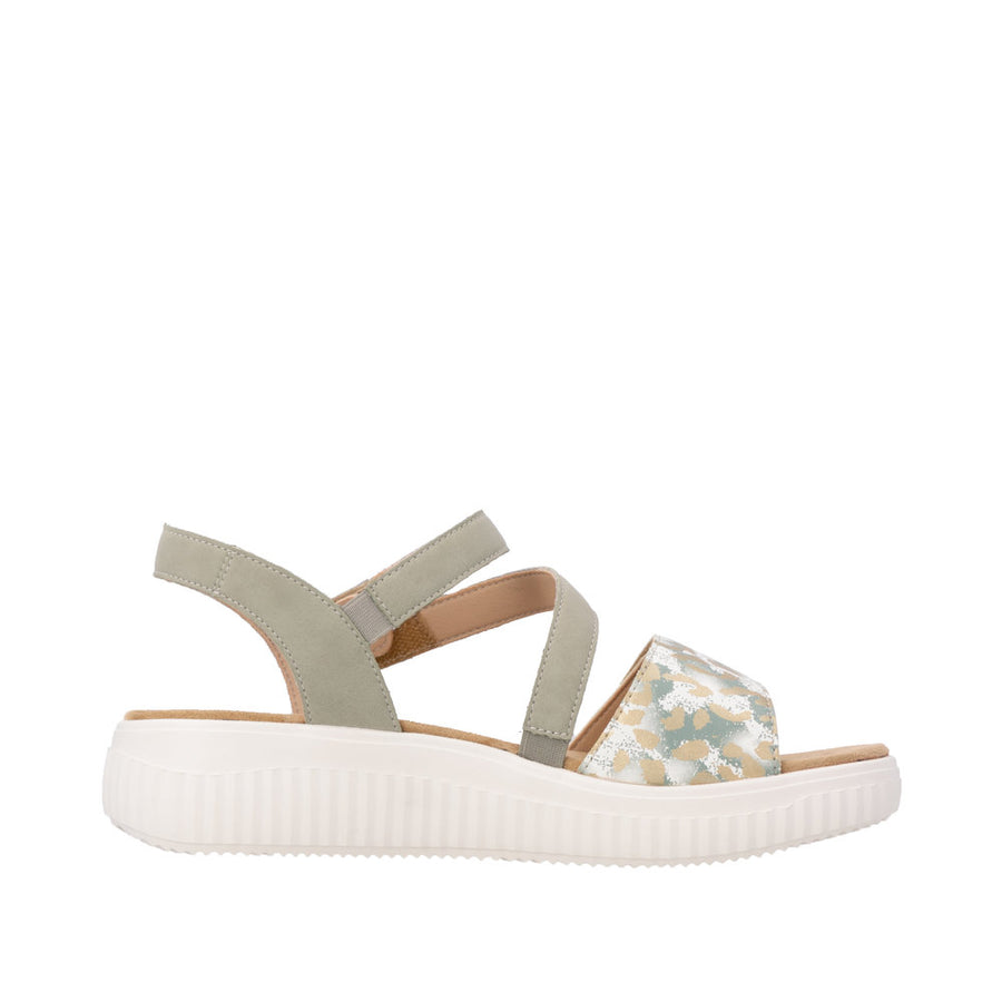 Remonte D3L51-52 Sage Green/Off White Adjustable  Metallic Wide Fit Sandal