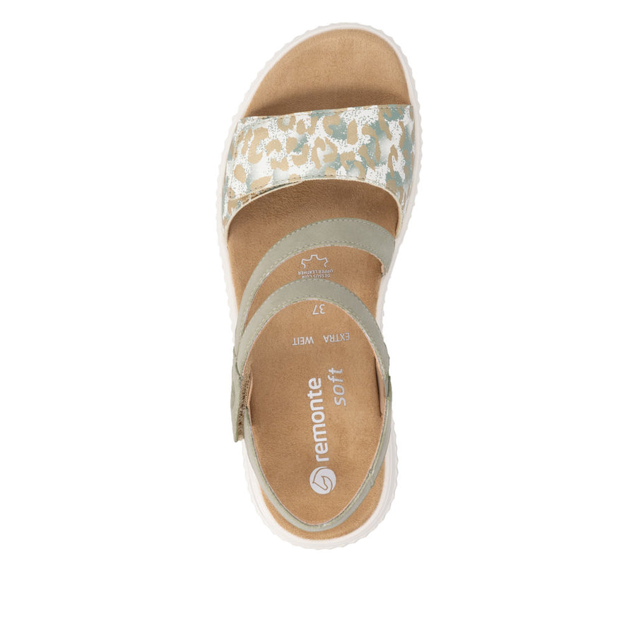 Remonte D3L51-52 Sage Green/Off White Adjustable  Metallic Wide Fit Sandal