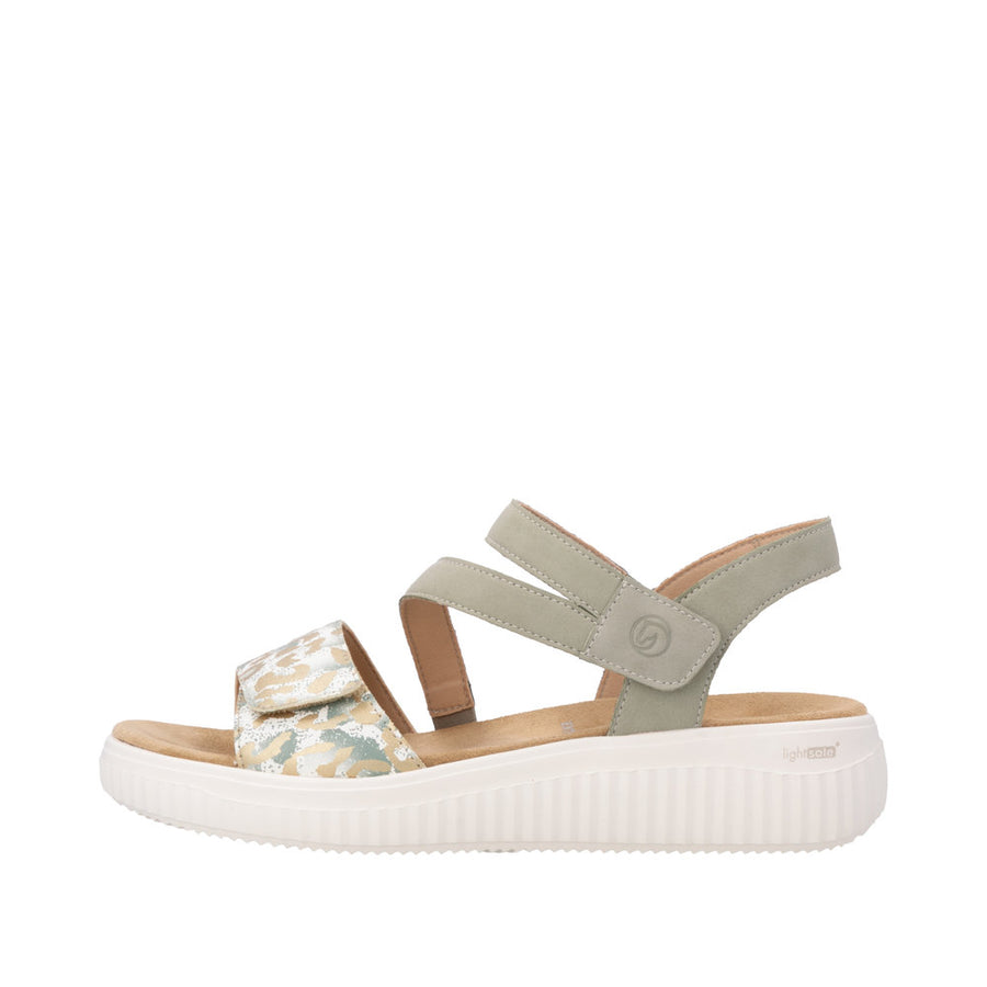 Remonte D3L51-52 Sage Green/Off White Adjustable  Metallic Wide Fit Sandal