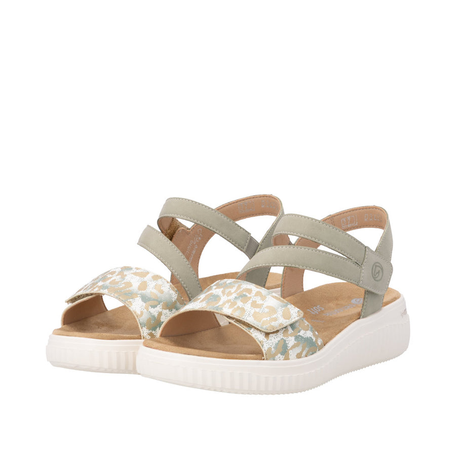Remonte D3L51-52 Sage Green/Off White Adjustable  Metallic Wide Fit Sandal