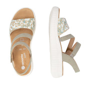 Remonte D3L51-52 Sage Green/Off White Adjustable  Metallic Wide Fit Sandal