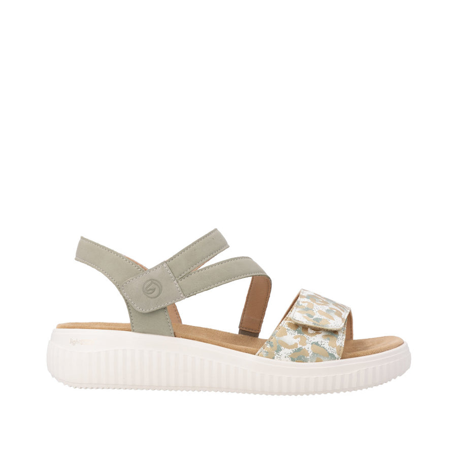 Remonte D3L51-52 Sage Green/Off White Adjustable  Metallic Wide Fit Sandal
