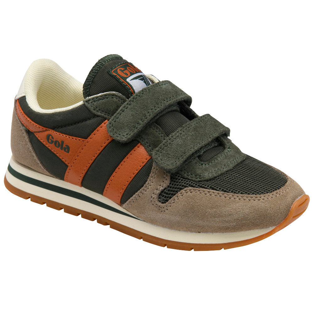 Gola Daytona Strap Dark Khaki/Rhino/Moody Orange Kids Trainers