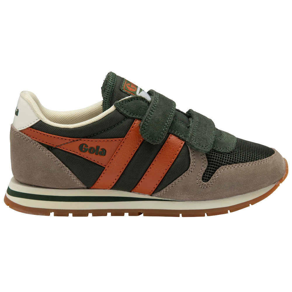 Gola Daytona Strap Dark Khaki/Rhino/Moody Orange Kids Trainers