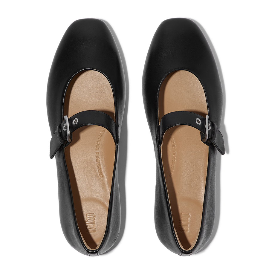 FitFlop E3D-090 All Black Delicato Leather Mary Janes