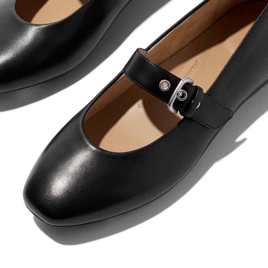 FitFlop E3D-090 All Black Delicato Leather Mary Janes