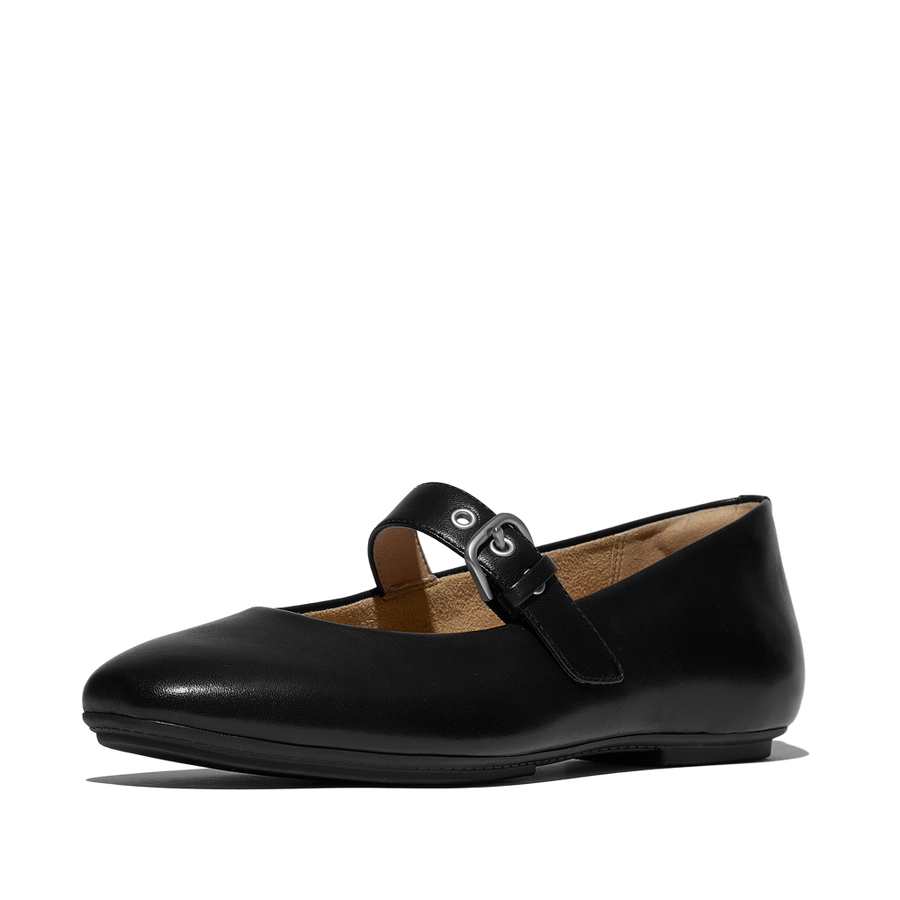 FitFlop E3D-090 All Black Delicato Leather Mary Janes