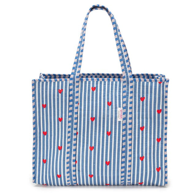 Serendipity By Ellie Beaumont - Cotton Tote Blue Stripe Red Heart - SCT8015.1