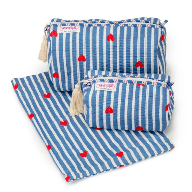 Serendipity By Ellie Beaumont - Cosmetic Cases Blue Stripe Red Heart (2Pc) - SCC8111.1