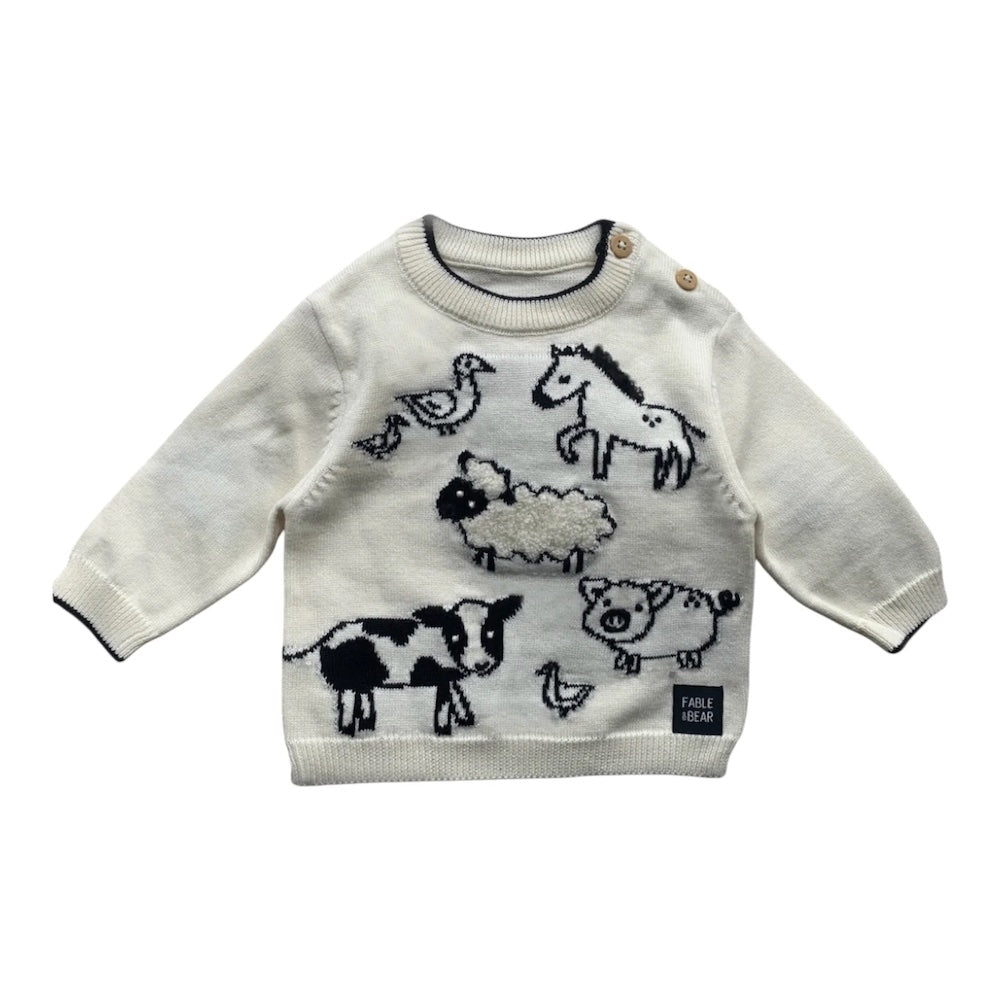 Fable & Bear Natural White Jumper  Farm Animals