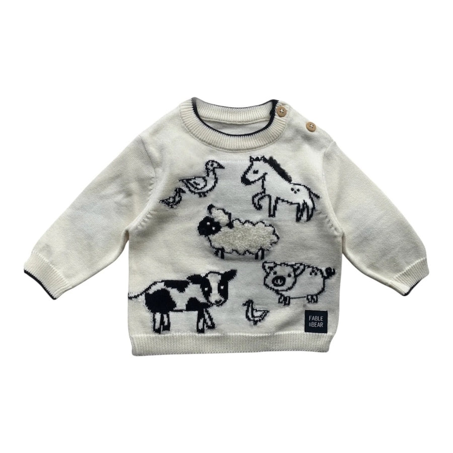 Fable & Bear Natural White Jumper  Farm Animals