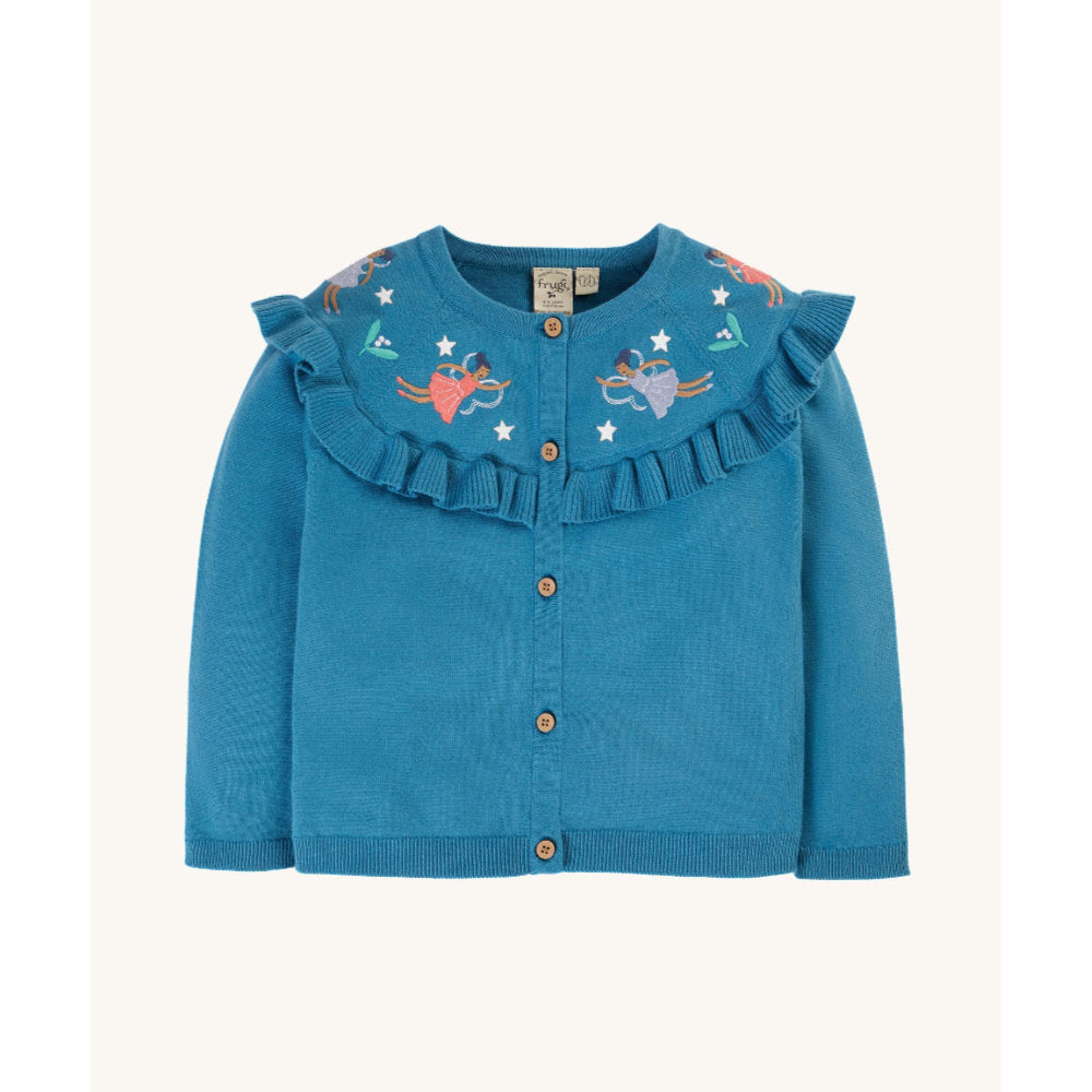 Frugi Romi Ruffle Cardigan - Deep Water/Fairies