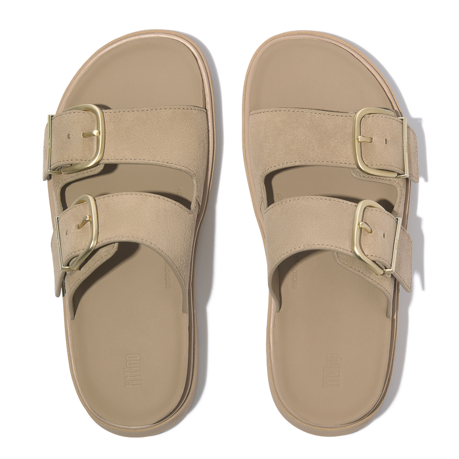 FitFlop A2U-923 Cappuccino Gen-Ff Buckle Two-Bar Suede Slides