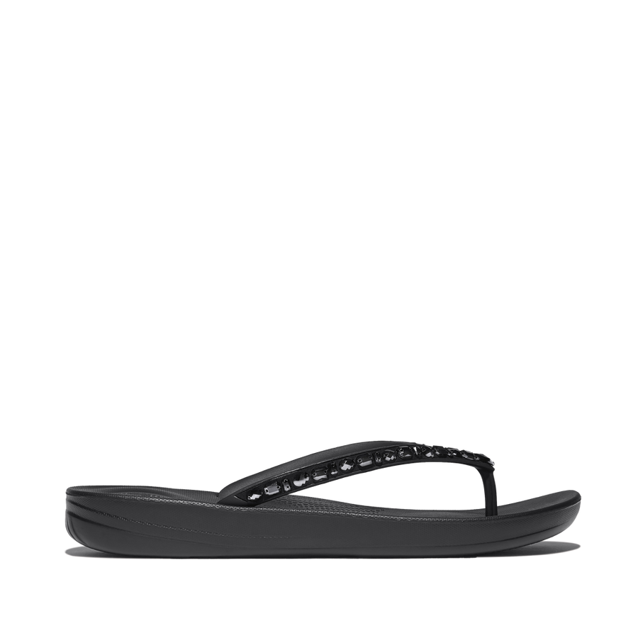 FitFlop JC8-090 All Black Iqushion Multi-Crystal Ergonomic Flip-Flops