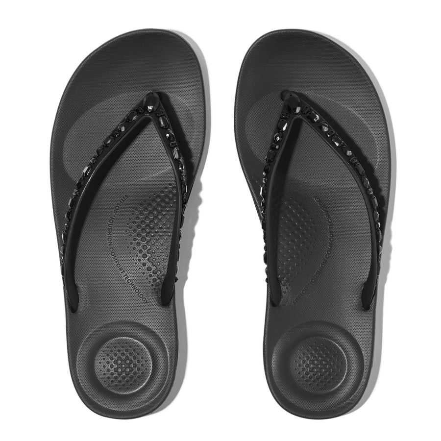 FitFlop JC8-090 All Black Iqushion Multi-Crystal Ergonomic Flip-Flops