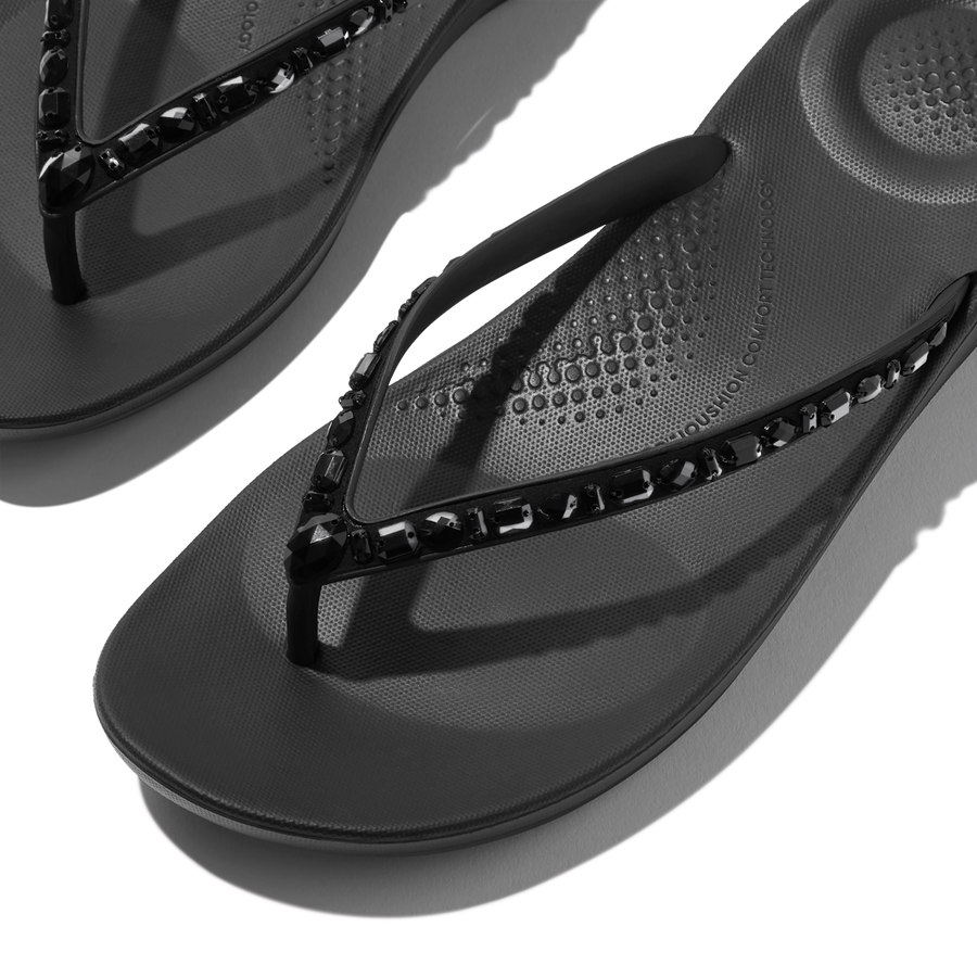 FitFlop JC8-090 All Black Iqushion Multi-Crystal Ergonomic Flip-Flops