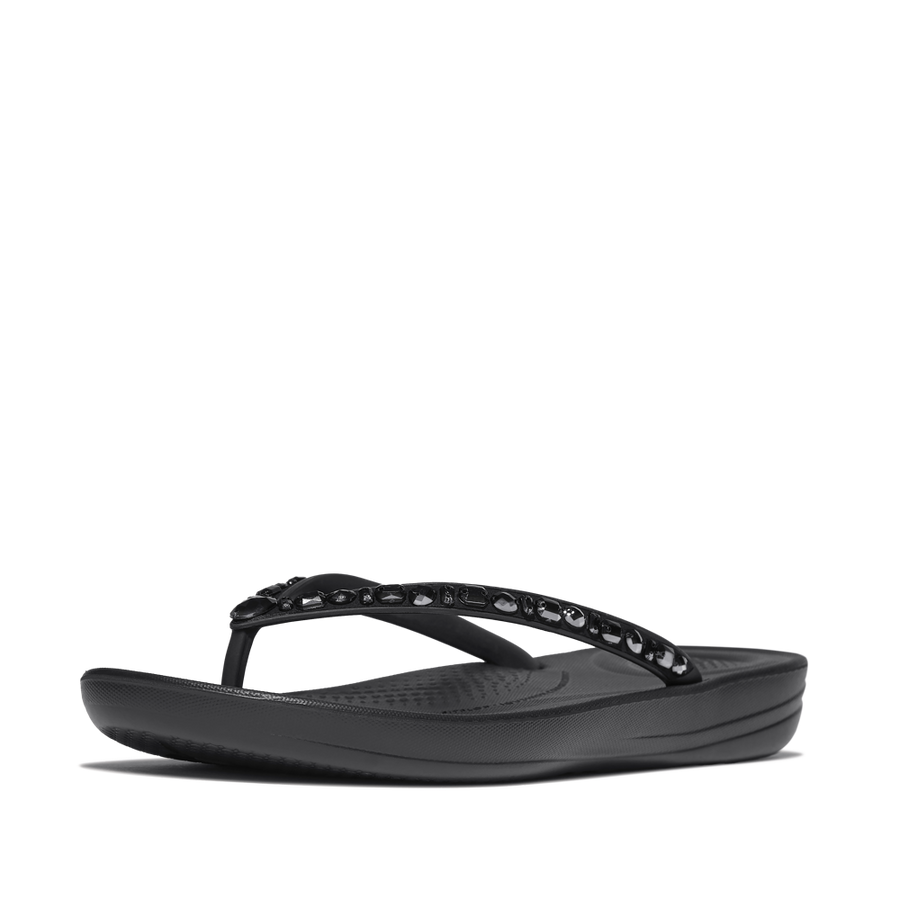 FitFlop JC8-090 All Black Iqushion Multi-Crystal Ergonomic Flip-Flops
