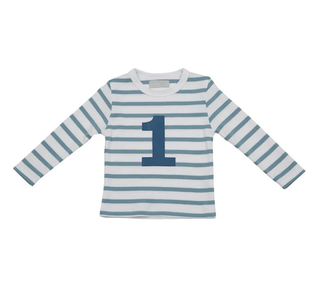 Bob and Blossom Breton Striped Number T-Shirt KT368 Ocean Blue and White