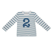 Bob and Blossom Breton Striped Number T-Shirt KT368 Ocean Blue and White