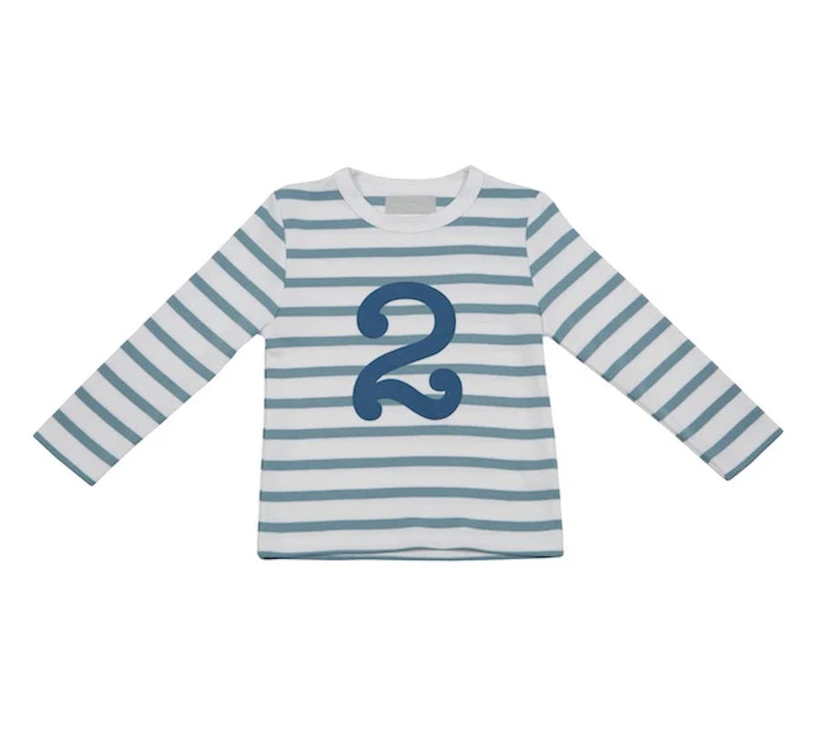 Bob and Blossom Breton Striped Number T-Shirt KT368 Ocean Blue and White