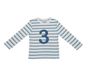 Bob and Blossom Breton Striped Number T-Shirt KT368 Ocean Blue and White