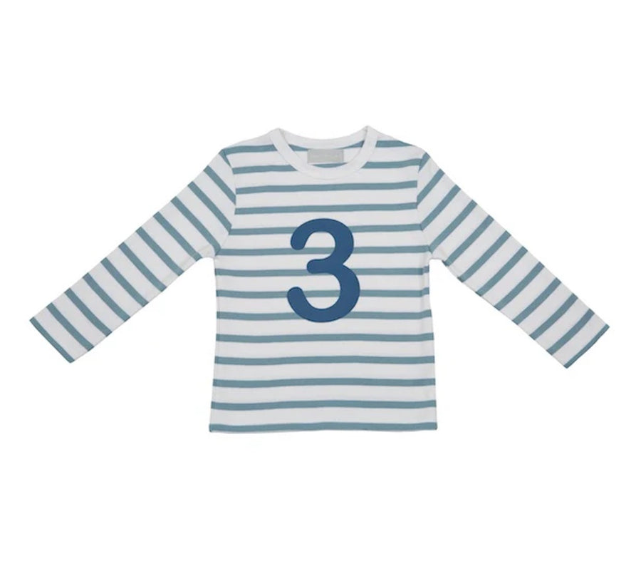 Bob and Blossom Breton Striped Number T-Shirt KT368 Ocean Blue and White