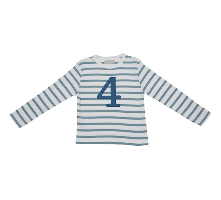 Bob and Blossom Breton Striped Number T-Shirt KT368 Ocean Blue and White