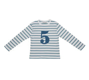 Bob and Blossom Breton Striped Number T-Shirt KT368 Ocean Blue and White