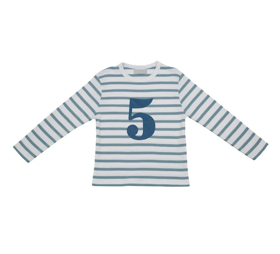 Bob and Blossom Breton Striped Number T-Shirt KT368 Ocean Blue and White