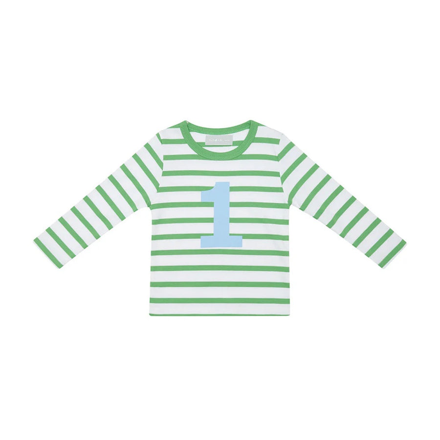 Bob and Blossom Breton Striped Number T-Shirt KT455 Grass Green and White