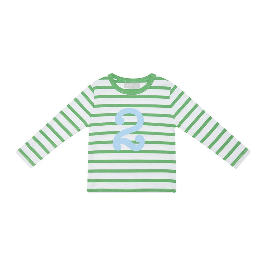 Bob and Blossom Breton Striped Number T-Shirt KT455 Grass Green and White