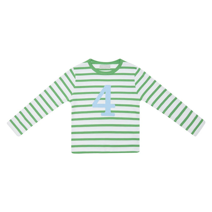 Bob and Blossom Breton Striped Number T-Shirt KT455 Grass Green and White