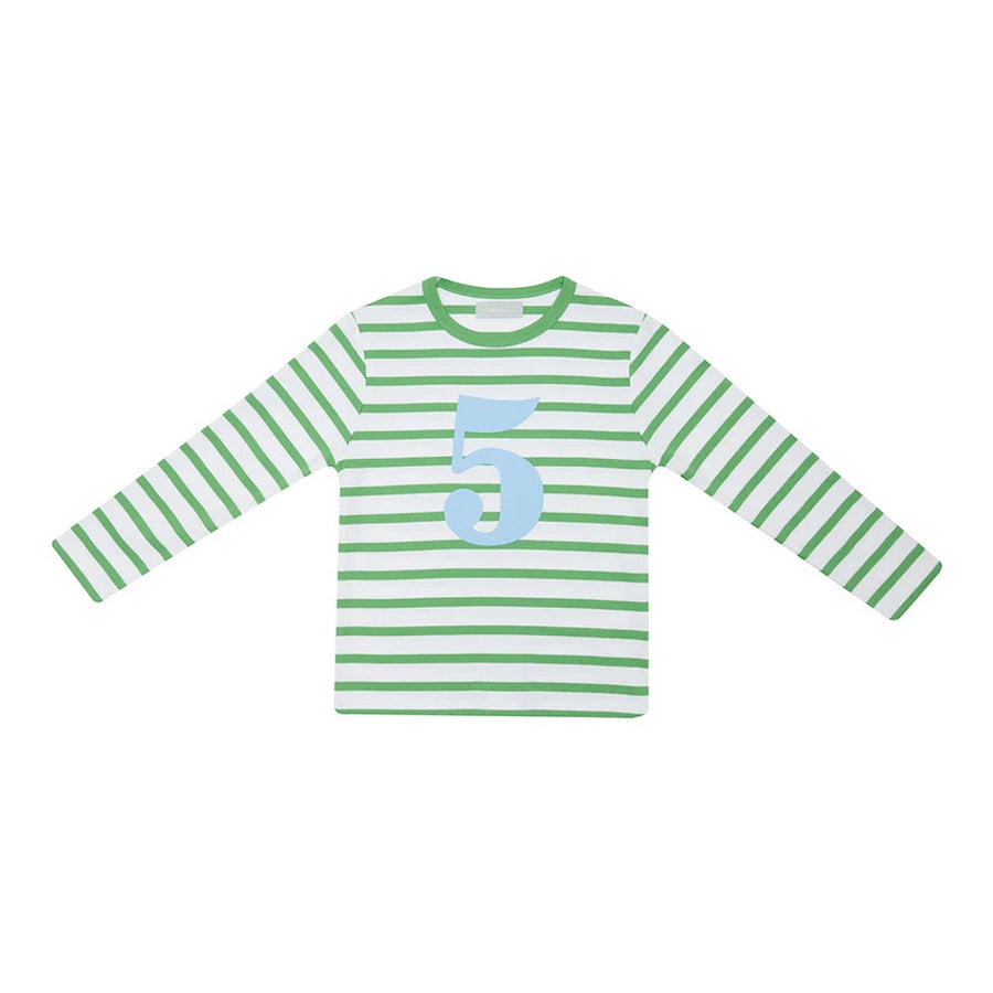 Bob and Blossom Breton Striped Number T-Shirt KT455 Grass Green and White