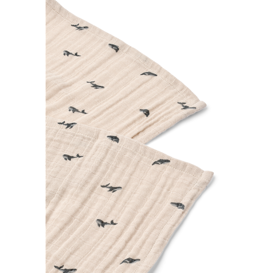 Liewood Lewis Muslin Cloth 2-Pack Mini Whale / Sandy