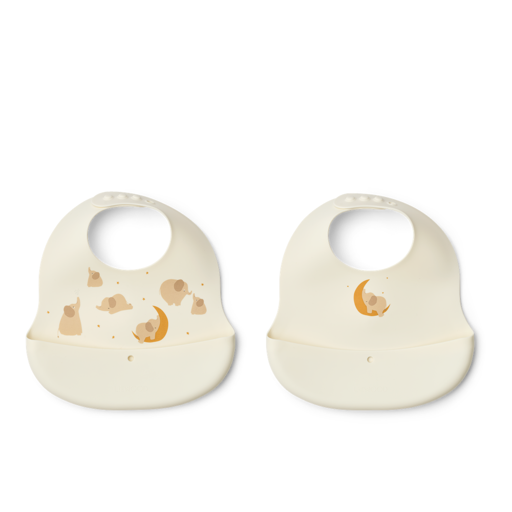 Liewood Ember Printed Bib 2-Pack Elephant / Creme De La Creme