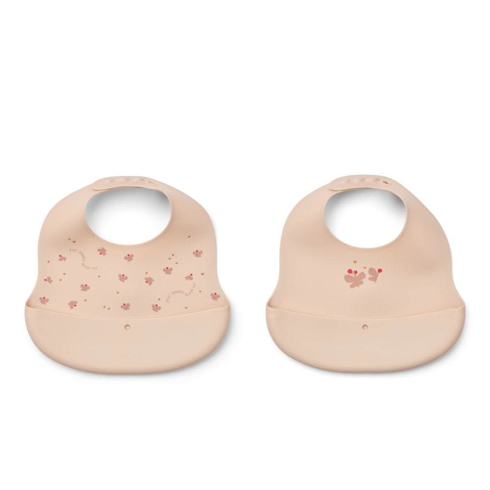 Liewood Ember Printed Bib 2-pack Mini Butterfly / Apple Blossom LW20119